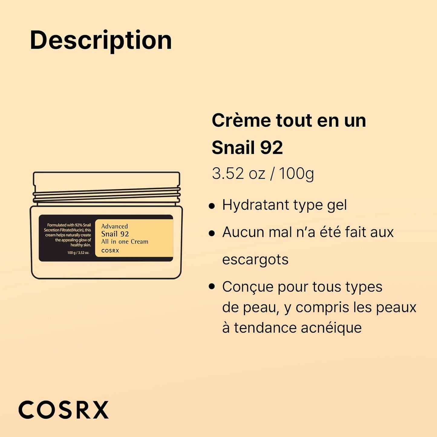 COSRX Crème hydratante Advanced Snail 92 All in One Cream