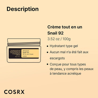 COSRX  Crème hydratante Advanced Snail 92 All in One Cream